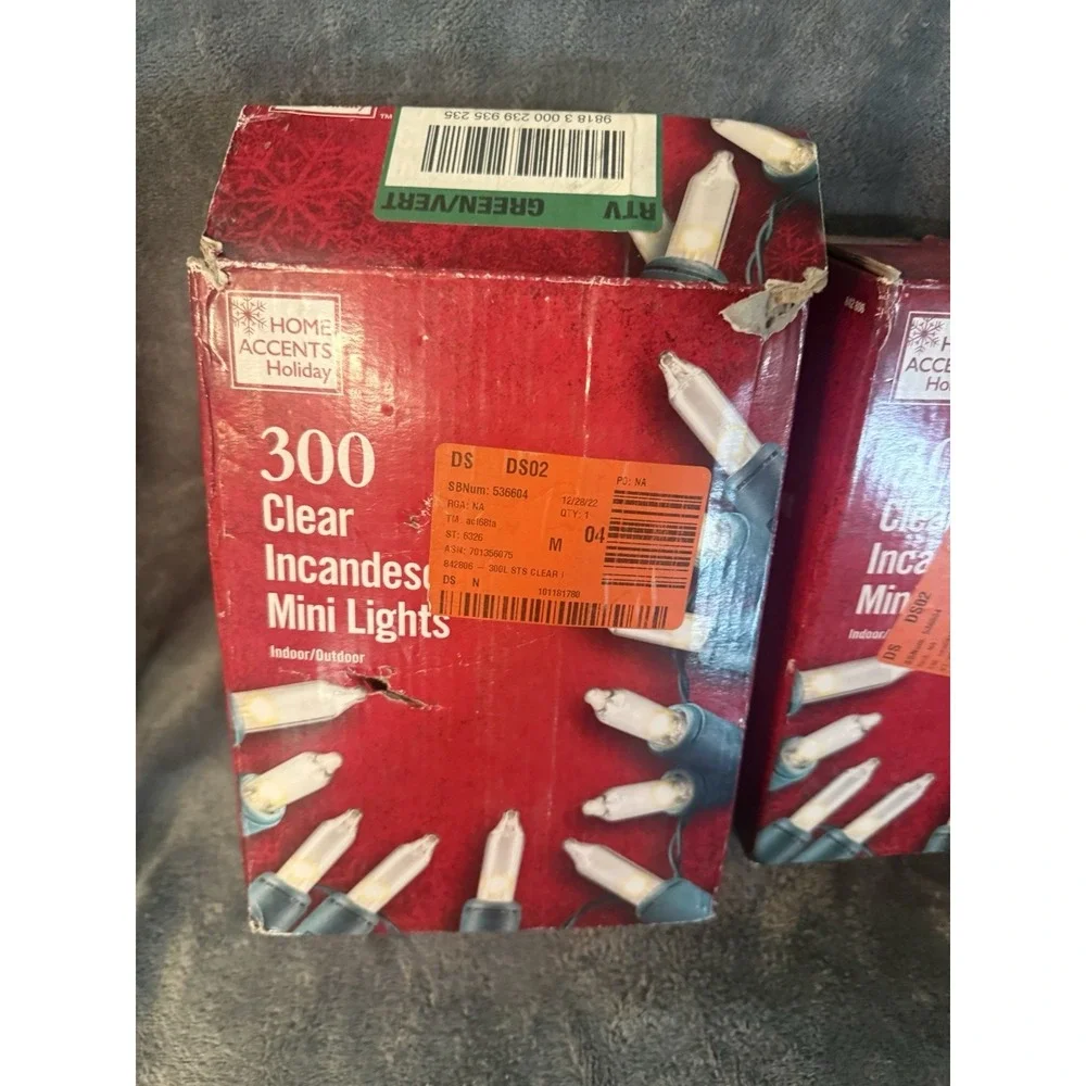 Lot Of 2 300 Light Clear Incandescent  Mini Christmas lights By HOME ACCENTS